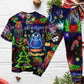 Bright Neon Christmas Lights Short Sleeve Pajamas Set For Winter Nights And Thoughtful Gifting