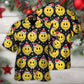 Happy Christmas Smiling Face Santa Hat Hawaiian Shirt Pattern Detail For Vacation Travel And Daily Wear