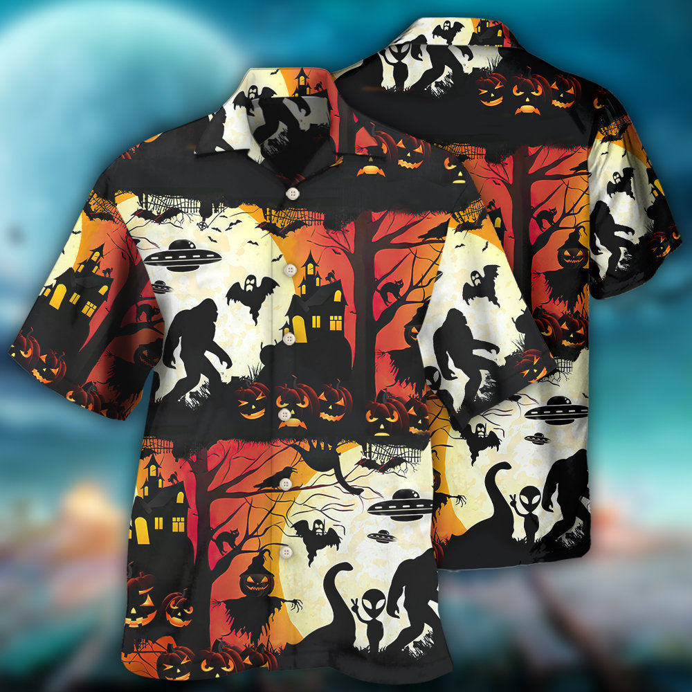 Halloween Bigfoot Ufo Hawaiian Shirt All Over Print Detail For Outdoor Gatherings