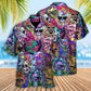 Bohemian Colorful Mushroom Skull Hawaiian Shirt Artwork Detail For Resort Trips And Outdoor Activities