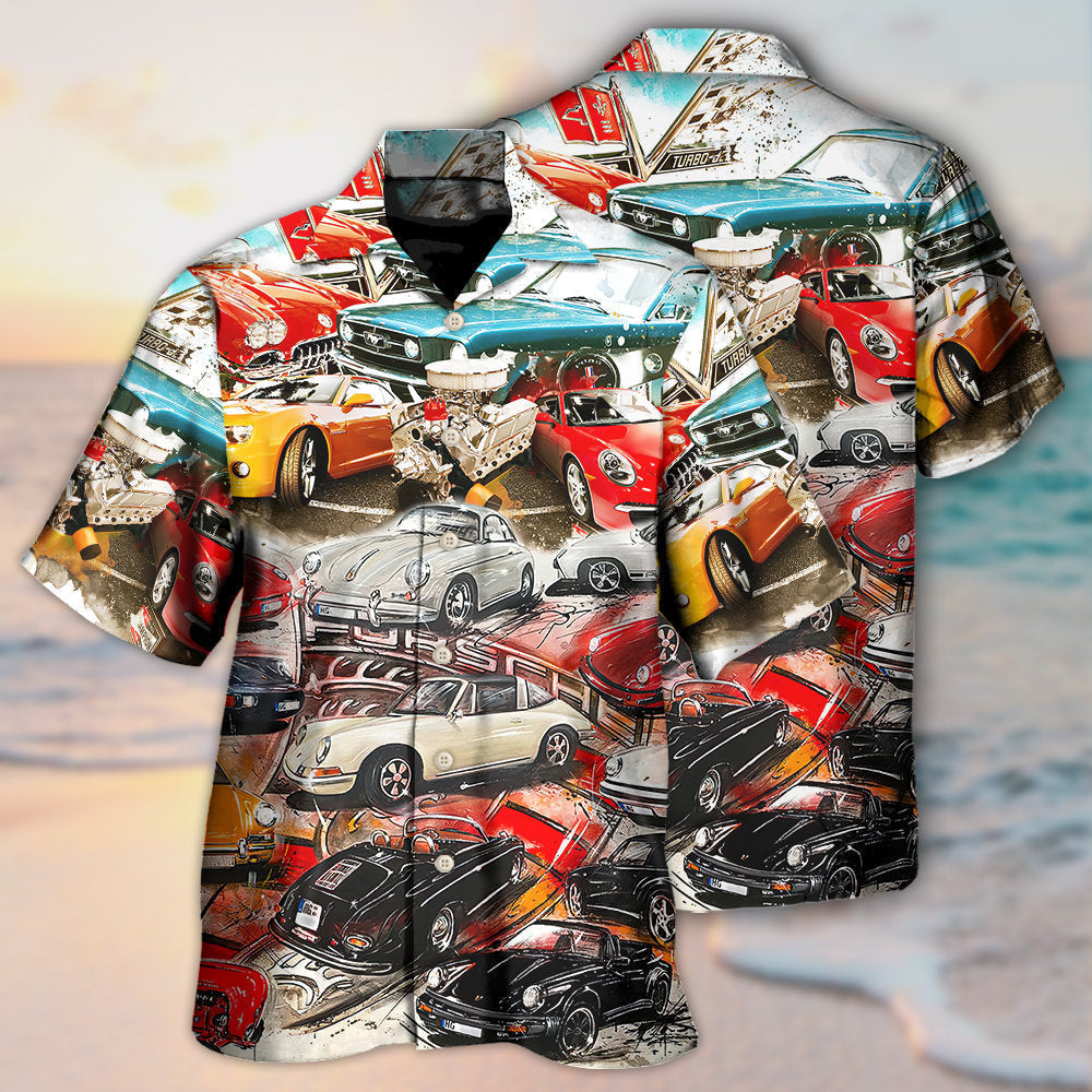 Vintage Retro Car Hawaiian Shirt Fabric Pattern Detail For Warm Weather Events