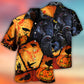 Spooky Halloween Raven Pumpkin Hawaiian Shirt Design Detail For Sunny Adventures And Casual Wear