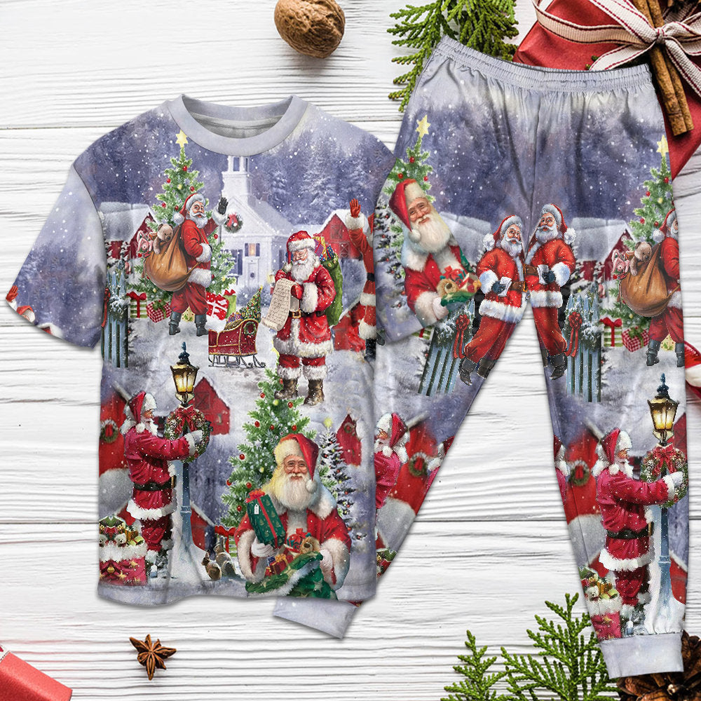 Merry Christmas Santa Holiday Arrival Short Sleeve Pajamas Set For Holiday Travel And Comfortable Home Wear