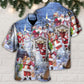 Happy Snowman Christmas Santa Hawaiian Shirt Artwork Detail For Resort Trips And Outdoor Activities