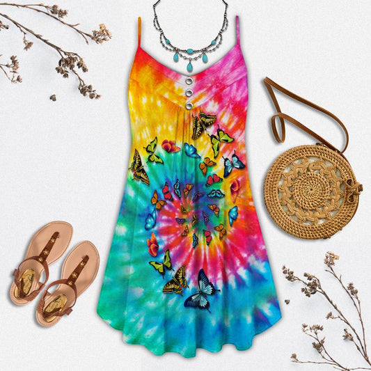 Hippie Peaceful Butterfly Summer Vibes Limited 3 – Women's Summer Sleeveless V-Neck Camisole Dress