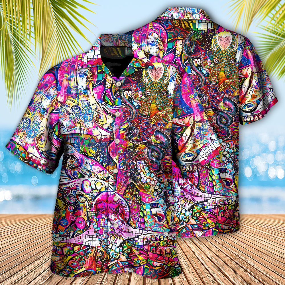 Octopus Whimsical Modern Psychedelics Hawaiian Shirt For Poolside Relaxation And Sunny Getaways