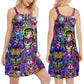 Hippie Skull Color Flowers V-Neck Sleeveless Cami Dress For Boho Festivals And Relaxed Summer Style