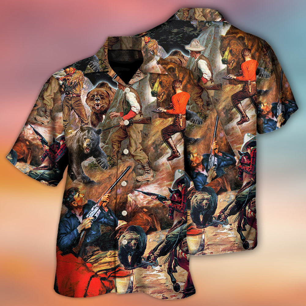 Bear Hunting Cowboy Hawaiian Shirt Design Detail For Sunny Adventures And Casual Wear