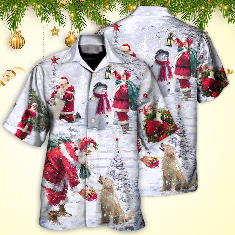 Snowman Christmas Santa Animals Hawaiian Shirt Artwork Detail For Tropical Trips And Casual Outings