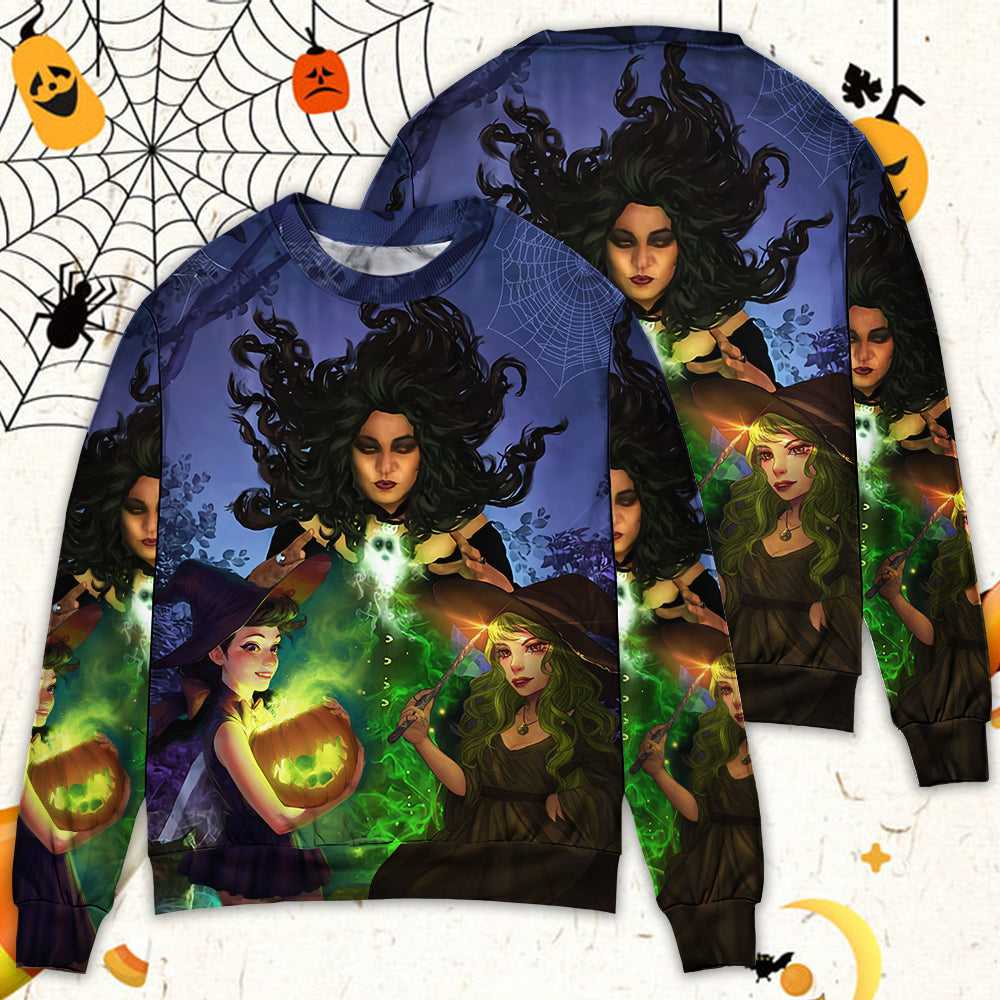 Halloween Witch Ghost Dark Forest Sweater For Art Lovers Holidays Parties And Comfortable Wear