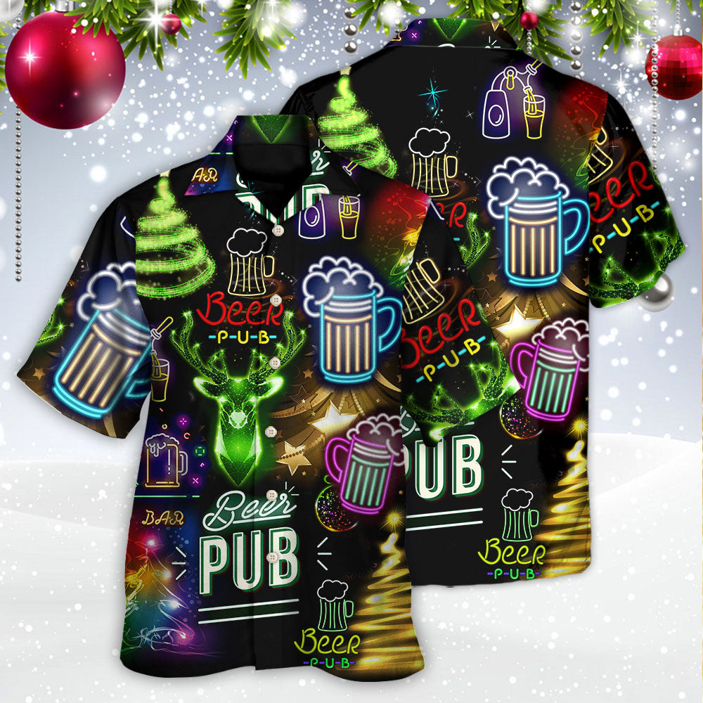 Neon Beer Christmas Drinking Hawaiian Shirt For Beach Parties And Weekend Getaways