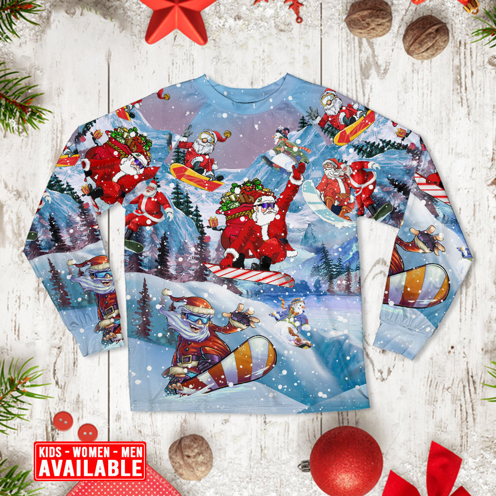 Mountain Snowboarding Christmas Long Sleeve Pajamas Set For Holiday Bedtime And Cozy Home Wear