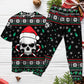 Skull In Santa Hat With Holiday Candy Short Sleeve Pajamas Set For Holiday Travel And Comfortable Home Wear