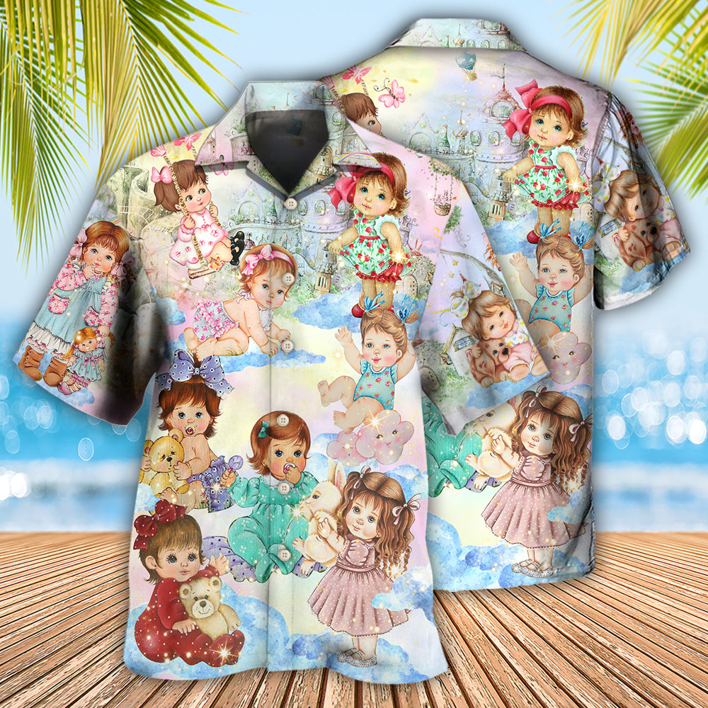 Cute Babysitter Around Beautiful Hawaiian Shirt Pattern Detail For Vacation Travel And Daily Wear
