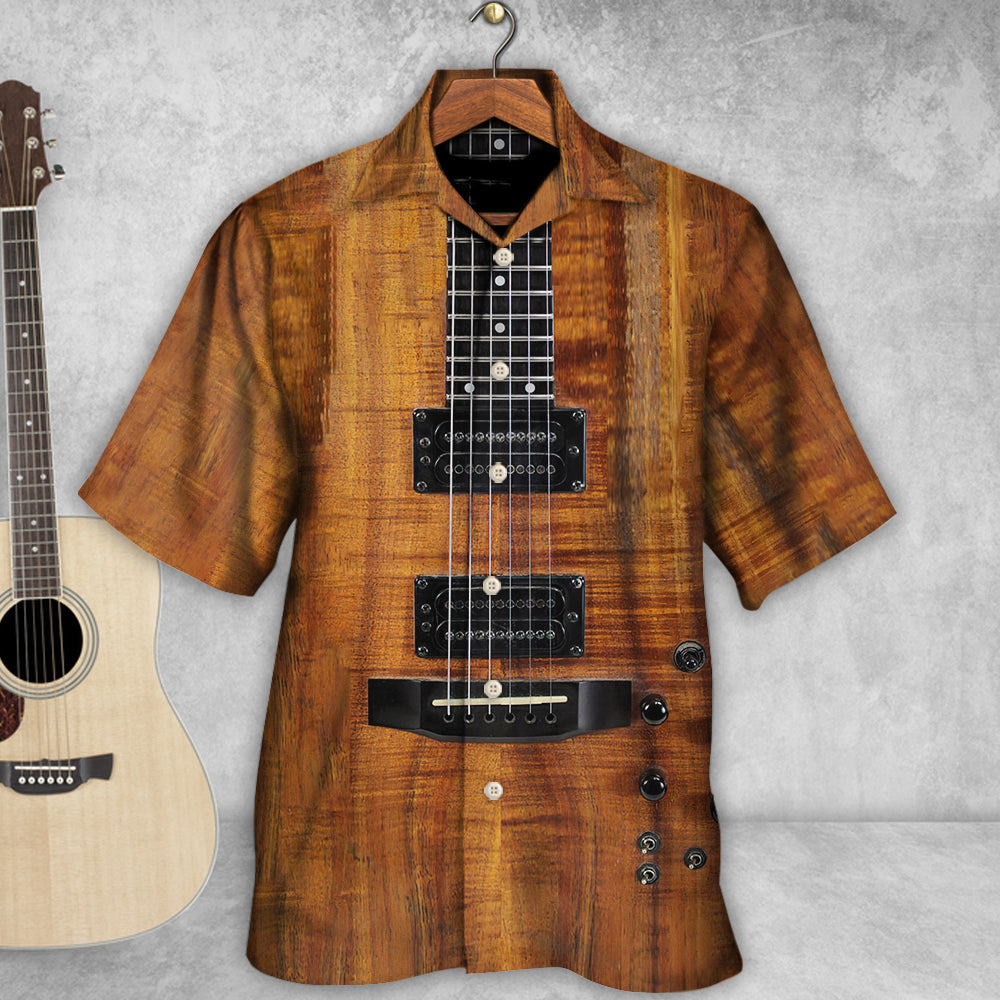Electric Guitar Acoustic Hawaiian Shirt Design Detail For Sunny Adventures And Casual Wear
