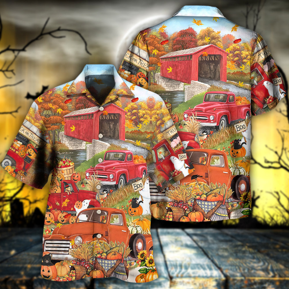 Truck Halloween Pumpkins Hawaiian Shirt For Poolside Relaxation And Sunny Getaways