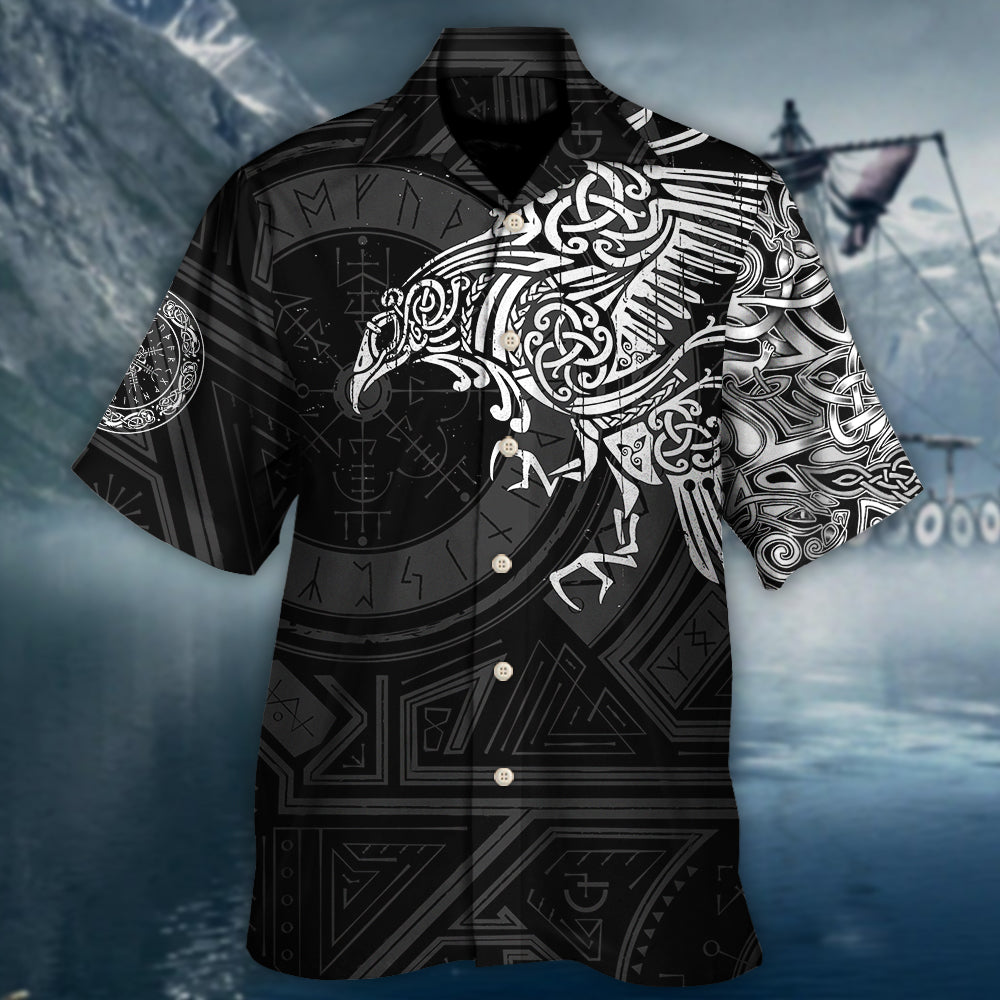 Norse Warrior Valhalla Ravens Hawaiian Shirt Artwork Detail For Tropical Trips And Casual Outings