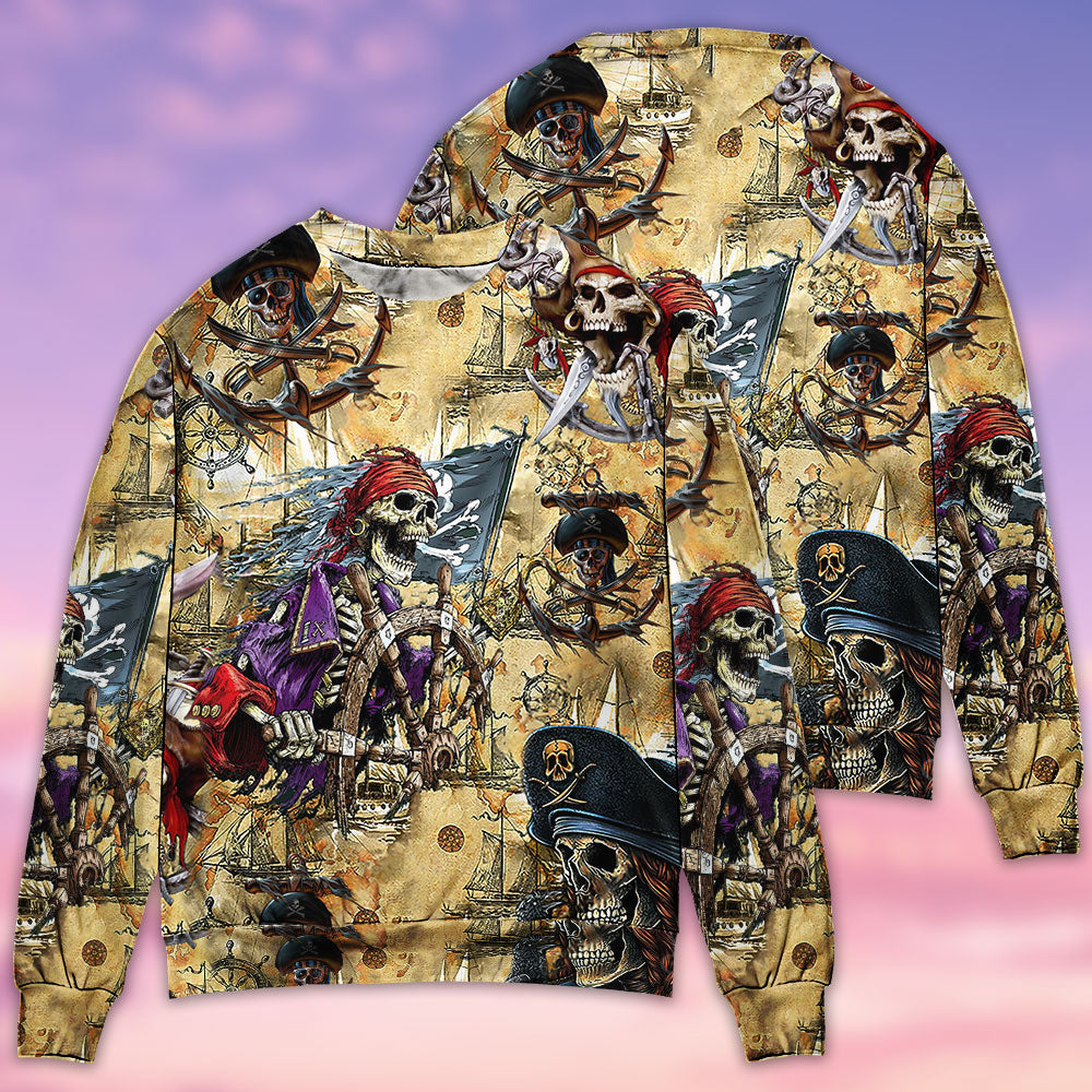 Skull Pirate Hunting Adventure Sweater For Art Lovers Holidays Parties And Comfortable Wear