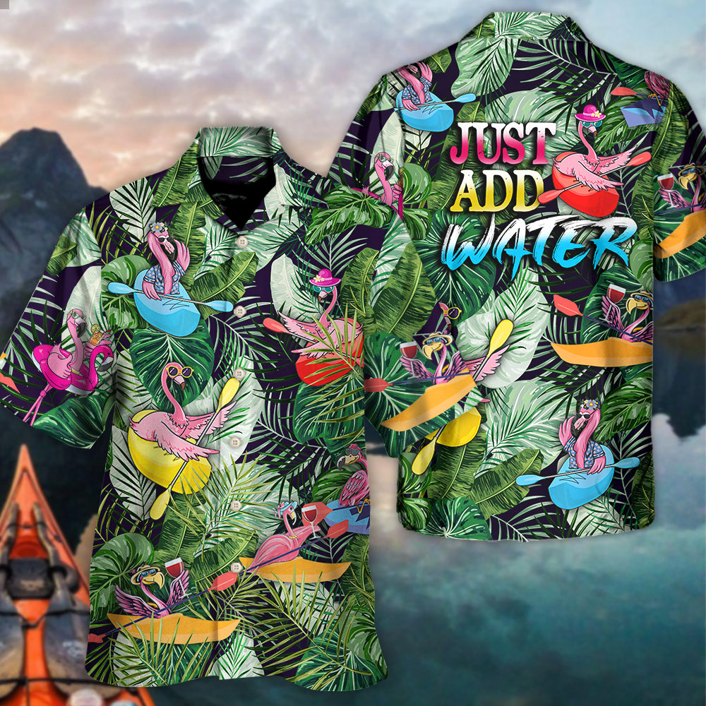 Tropical Funny Kayaking Flamingo Water Hawaiian Shirt For Resort Trips, Coastal Parties, And Warm Weather Style