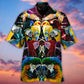 Neon Colorful Parrot Wild Hawaiian Shirt Artwork Detail For Resort Trips And Outdoor Activities