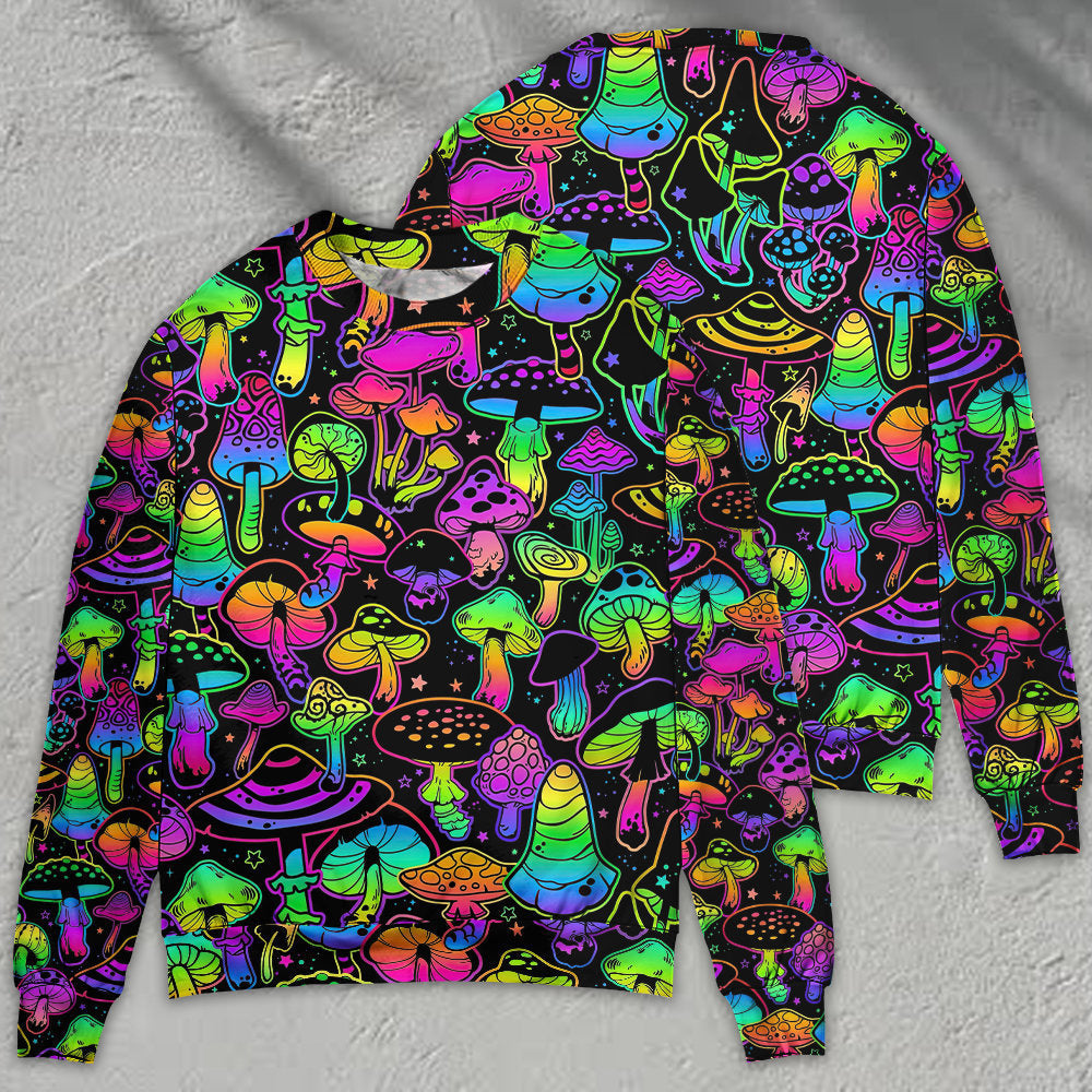 Neon Magic Mushroom Sweater For Psychedelic Art Fans Outdoor Events And Distinctive Gifts