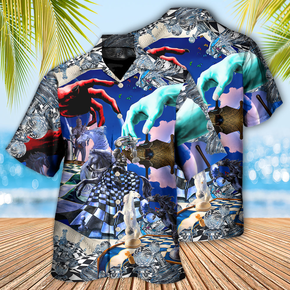 Epic Chess Match Light Vs Darkness Hawaiian Shirt Pattern Detail For Summer Holidays And Outdoor Fun