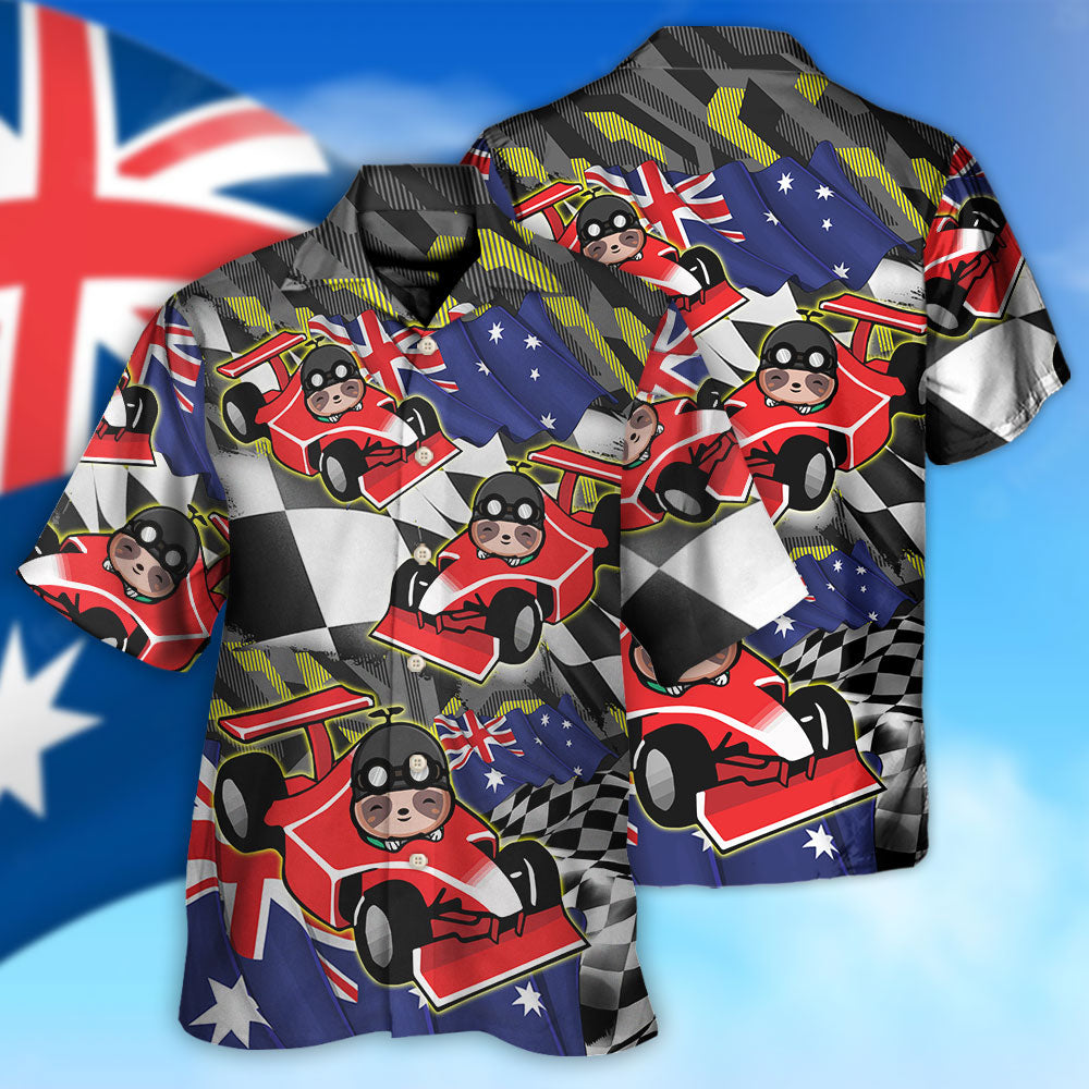 Australian Sloth Racing Car Hawaiian Shirt Front Pattern View For Thoughtful Gifting