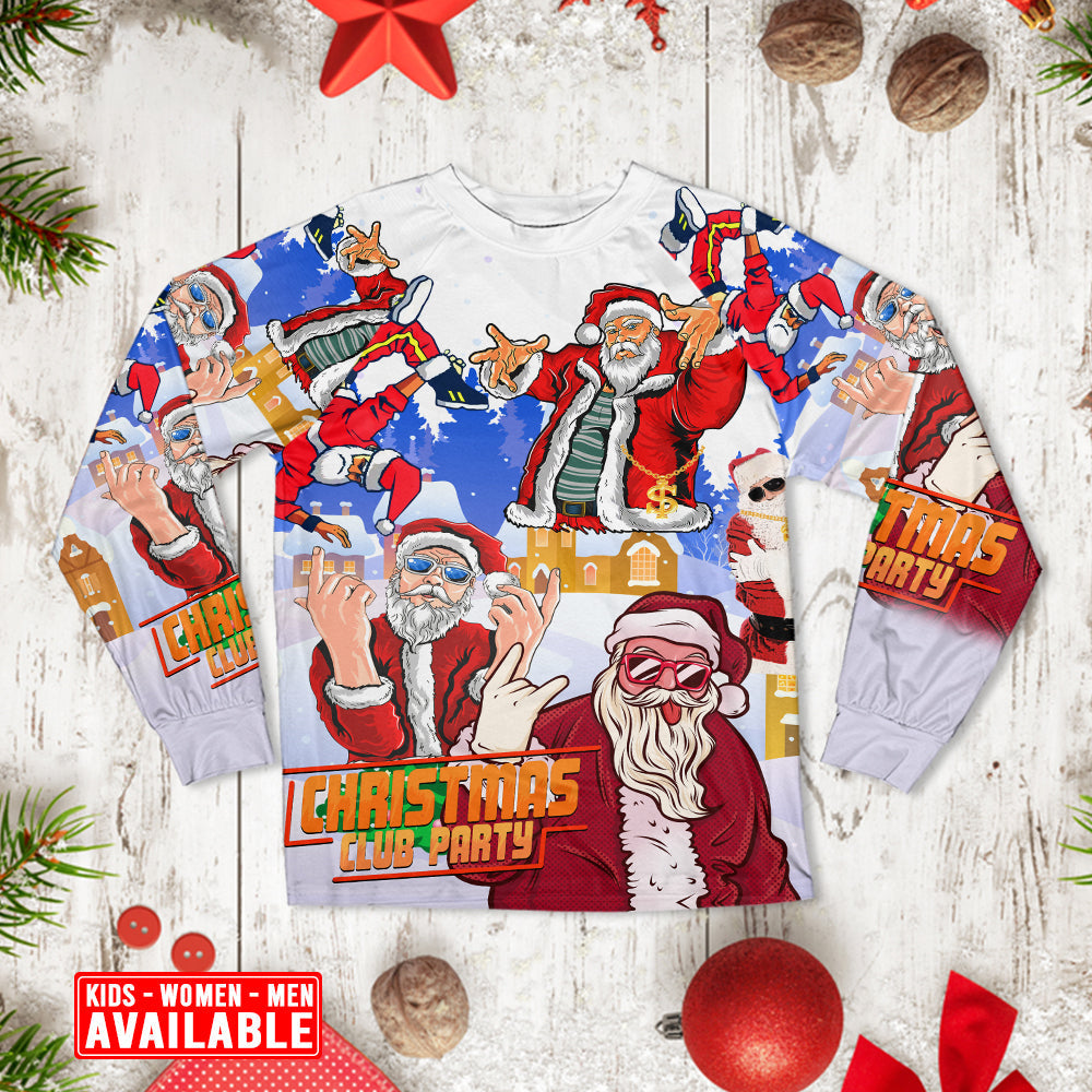 Dancing Santa Christmas Long Sleeve Pajamas Set For Festive Sleepovers And Family Photos