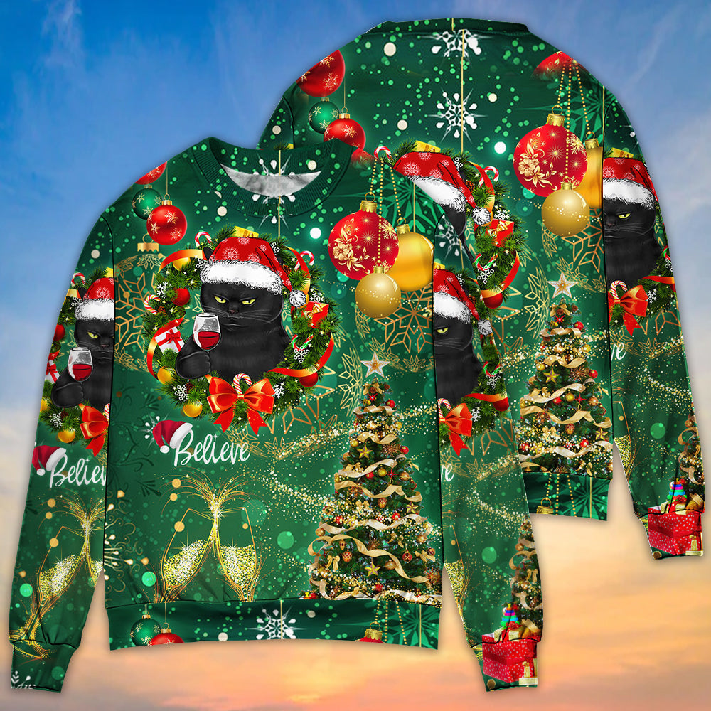 Christmas Black Cat Holiday Tree Glow Sweater For Seasonal Parties Cozy Gatherings And Thoughtful Holiday Gifts