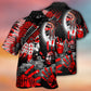 Bohemian Red Skull American Halloween Moon Night Hawaiian Shirt Artwork Detail For Resort Trips And Outdoor Activities