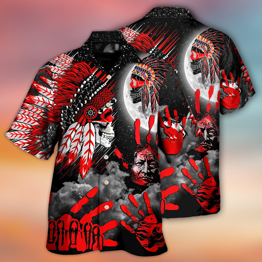 Bohemian Red Skull American Halloween Moon Night Hawaiian Shirt Artwork Detail For Resort Trips And Outdoor Activities