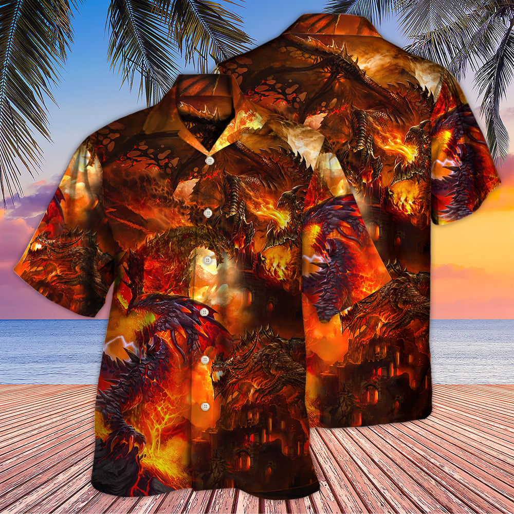 Red Dragon Hawaiian Shirt Pattern View For Relaxed Warm Weather Outfits