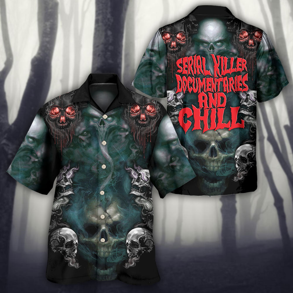 Skull Serial Killer Documentaries Chill Hawaiian Shirt Artwork Detail For Tropical Trips And Casual Outings