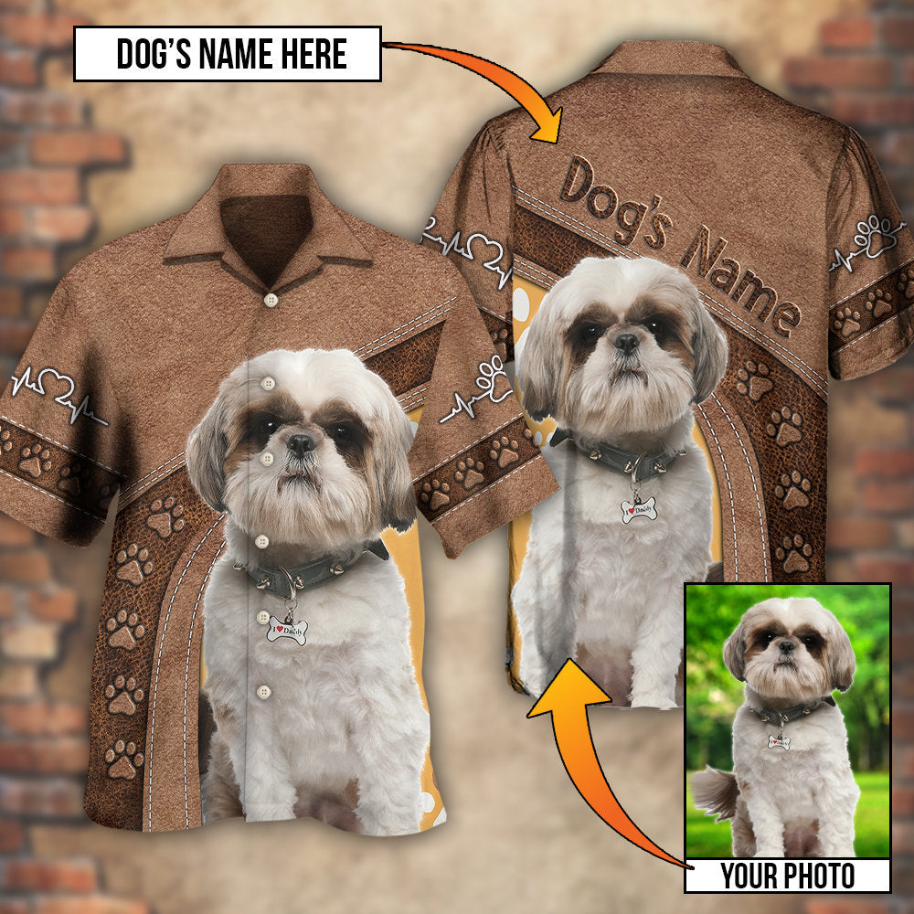 Brown Classic Dog Paw Custom Photo Personalized Hawaiian Shirt Pattern Detail For Summer Holidays And Outdoor Fun