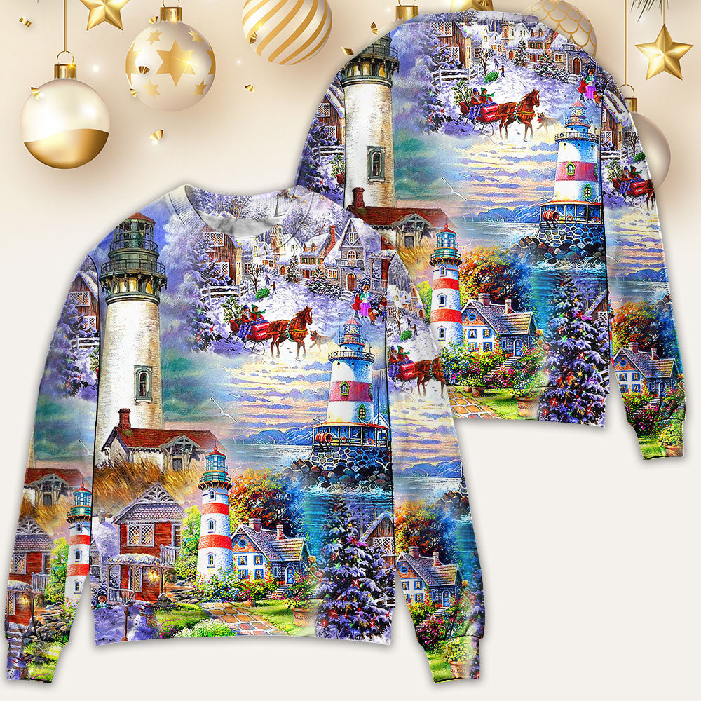 Lighthouse Christmas Santa Be A Light Sweater For Festive Family Events Casual Wear And Holiday Gift Giving
