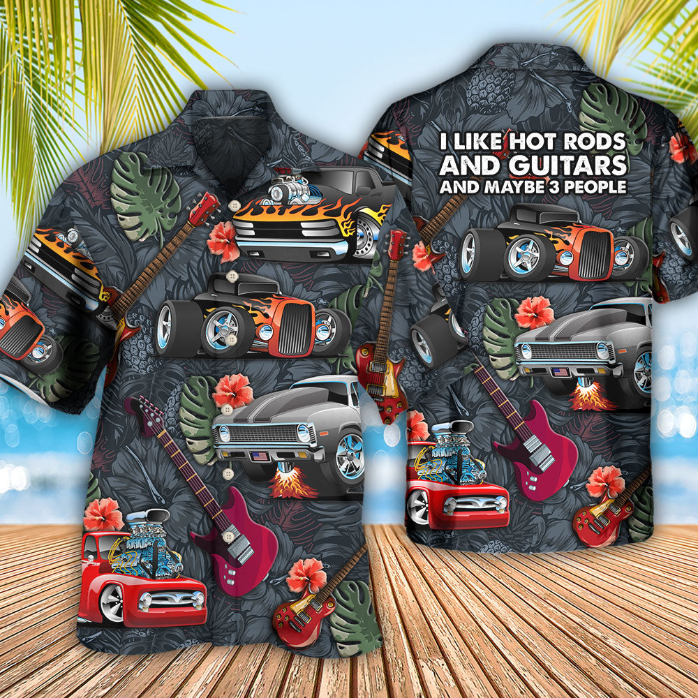 Guitar Hot Rod Rods Hawaiian Shirt Artwork Detail For Resort Trips And Outdoor Activities
