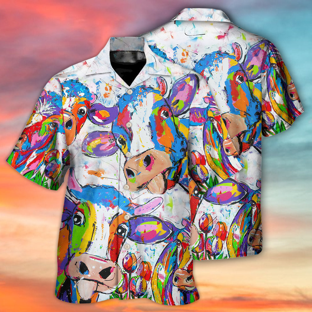 Colorful Funny Cow Farm Hawaiian Shirt Resort Outfit View For Thoughtful Gifting
