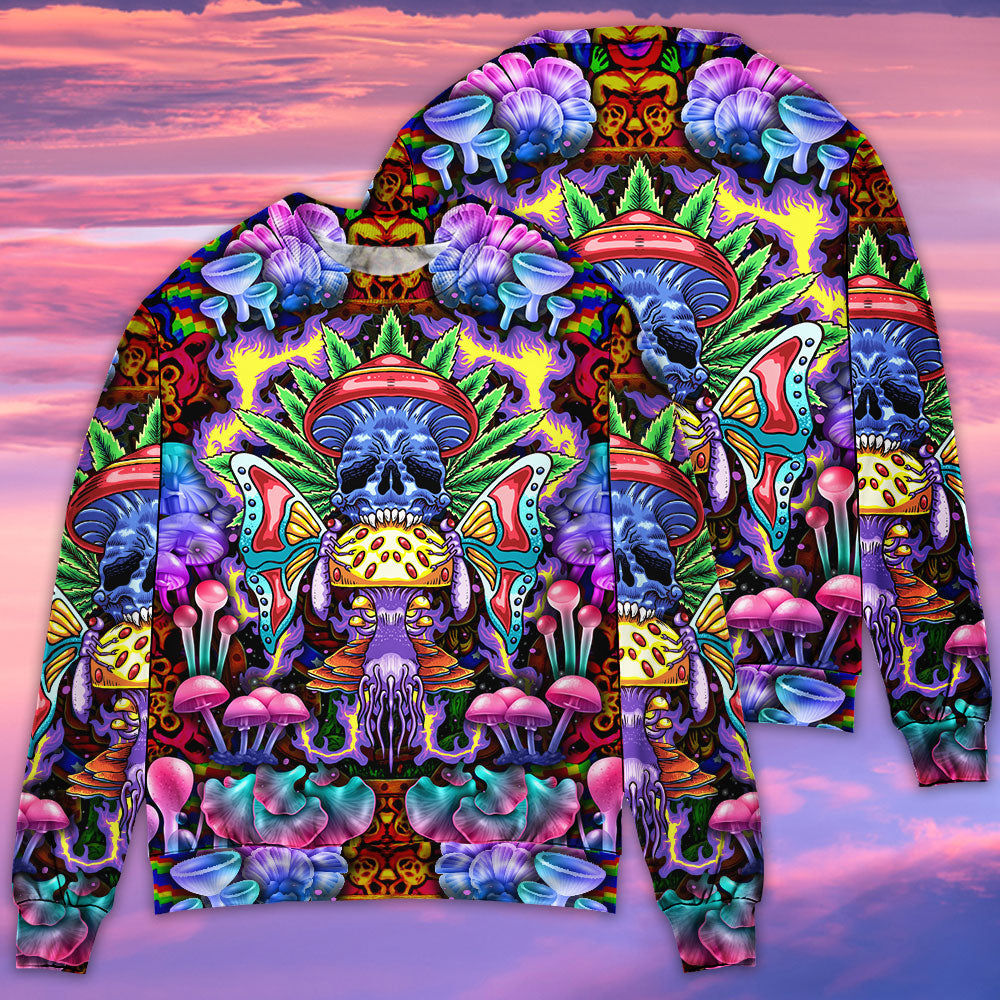 Hippie Mushroom And Skull Sweater For Art Lovers Holidays Parties And Comfortable Wear