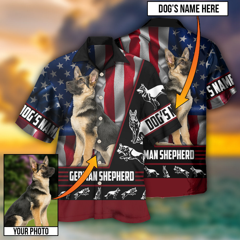 German Shepherd Strong Dog Personalized Photo Hawaiian Shirt Creative Print View For Tropical Vacations