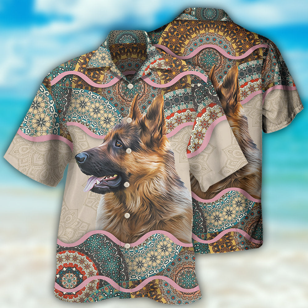 Creative German Shepherd Dog Hawaiian Shirt Graphic Artwork Detail For Summer Travel