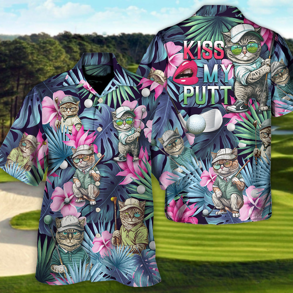 Tropical Funny Golf Cat Hawaiian Shirt For Island Vacations, Resort Wear, And Relaxed Seasonal Style