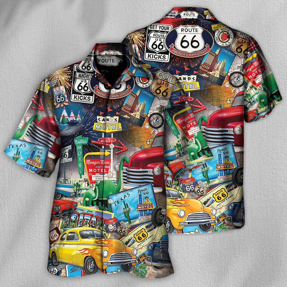 Historic Car Highway Road Trip Puzzle Hawaiian Shirt Pattern Detail For Vacation Travel And Daily Wear