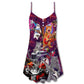Funny Rocker Cat Style V-Neck Sleeveless Cami Dress For Casual Outings Vacations And Summer Style