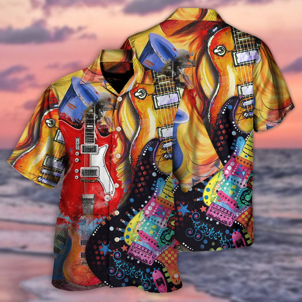 Colorful Guitar Galaxy Amazing Background Hawaiian Shirt For Summer Events And Casual Outdoor Wear