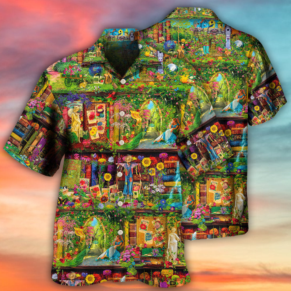 Vintage Gardening Plants Hawaiian Shirt Fabric Pattern Detail For Coastal Travel