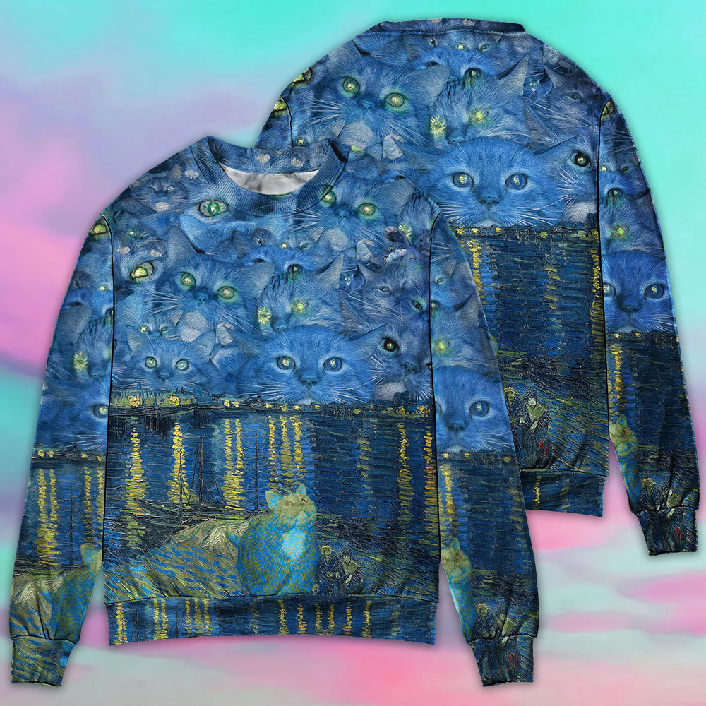 Cat Starry Night Sweater For Outdoor Activities Weekend Trips And Relaxed Everyday Outfits