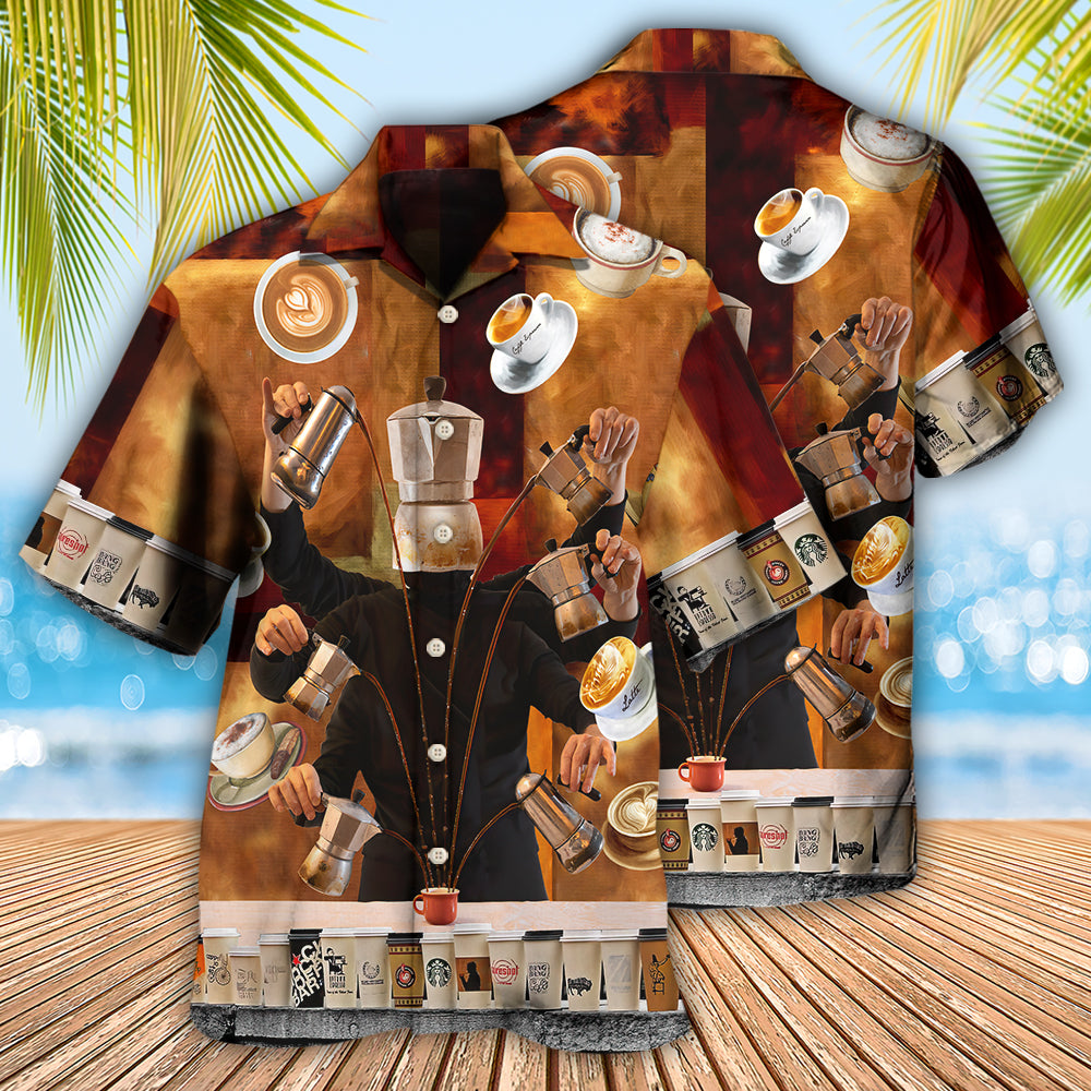 Coffee Barista O'Clock Hawaiian Shirt Design View For Casual Summer Styling