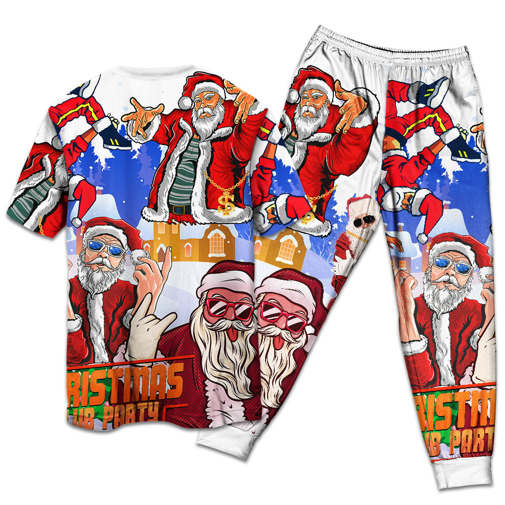 Dancing Santa Christmas Short Sleeve Pajamas Set For Winter Nights And Thoughtful Gifting