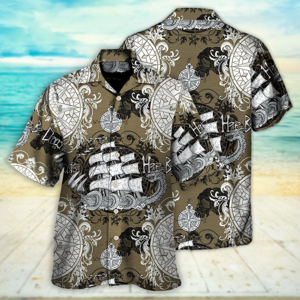 Vintage Dragon Old Ship Anchor Sea Hawaiian Shirt For Beach Parties And Weekend Getaways