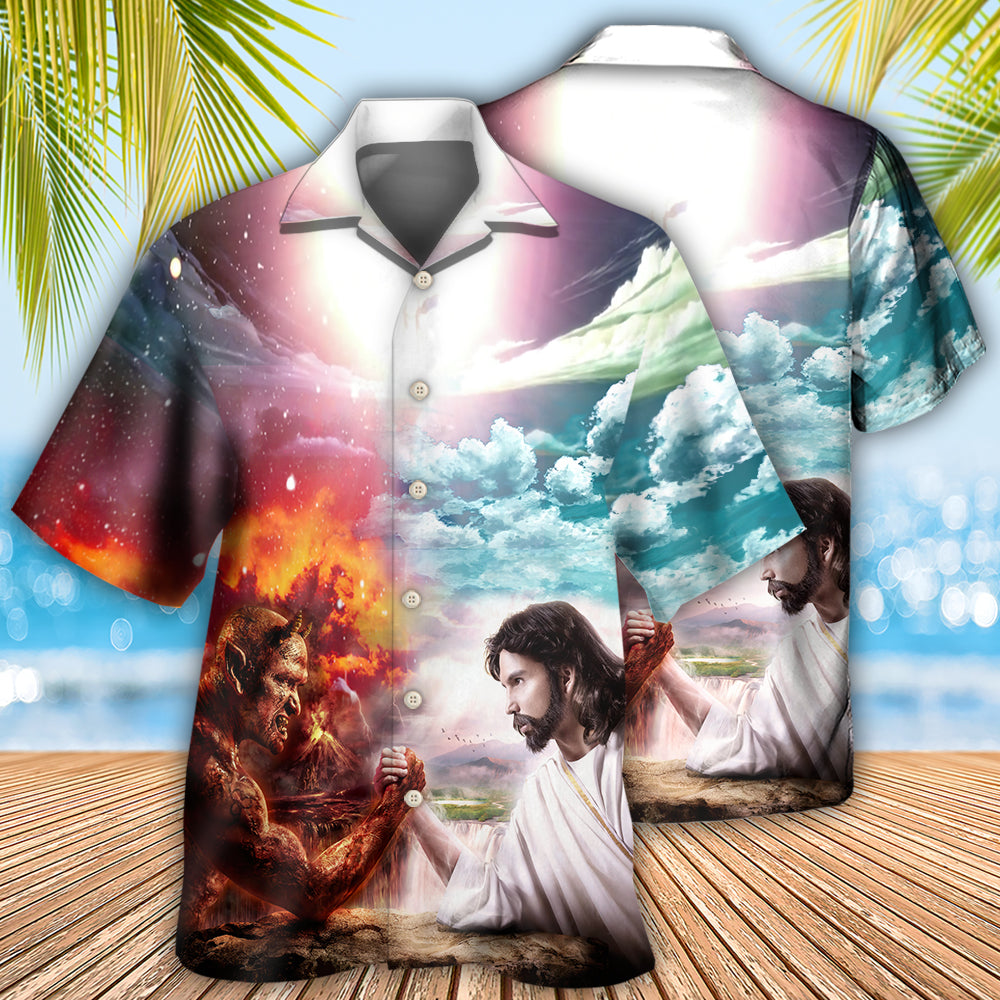 Wrestling Arm Faith Vs Satan Hawaiian Shirt For Warm Weather Adventures And Everyday Comfort
